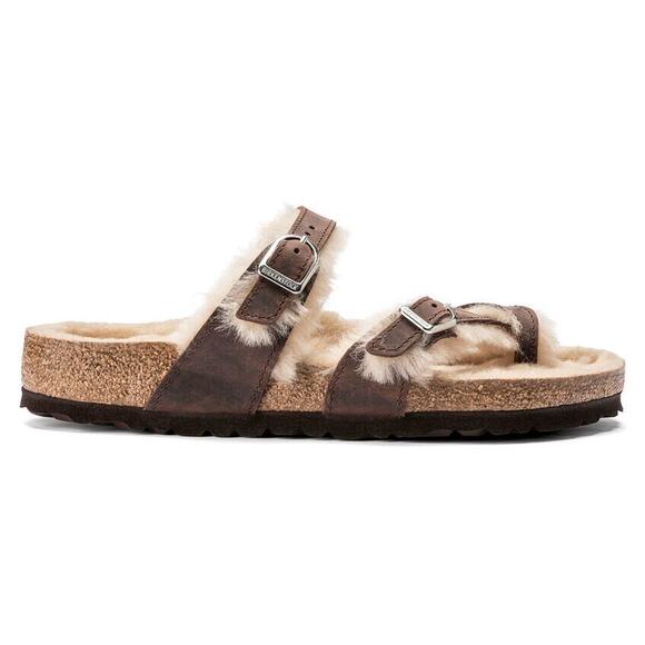Birkenstock Mayari Shearling Oiled Leather Brown Sandals US9 EU40 1020299 - Picture 6 of 7